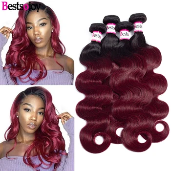 

Bestsojoy 4Pcs Brazilian Body Wave Hair Weave Bundles 8"-26" Remy Human Hair T1B/#99j Ombre Hair Bundles Extension Deal