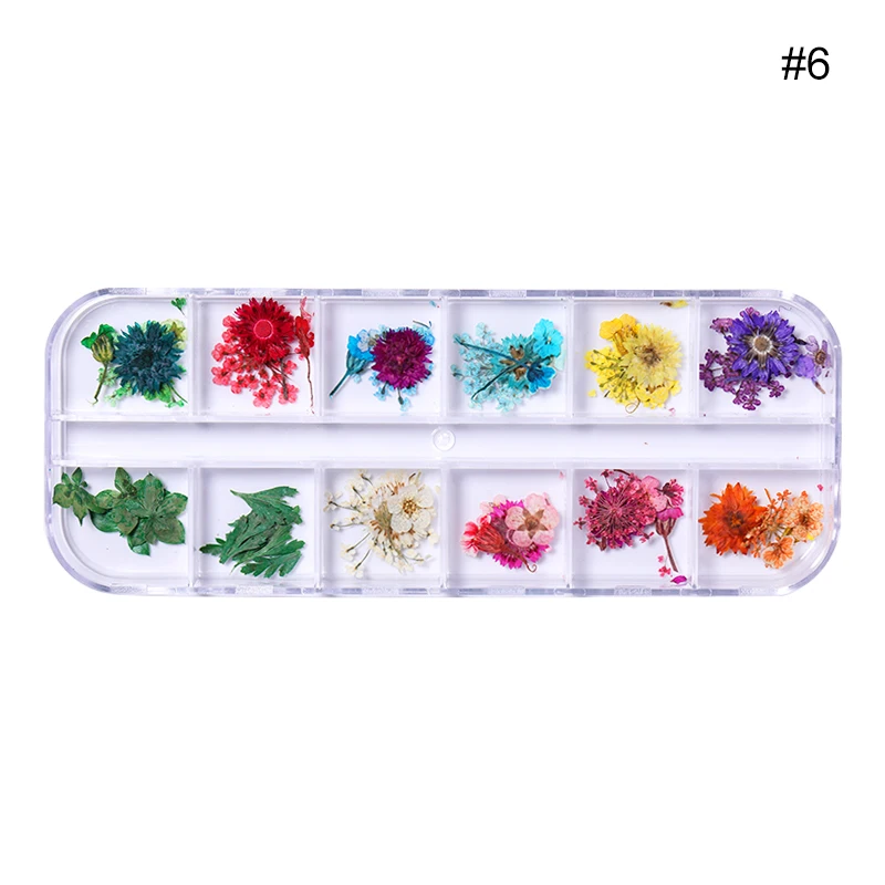 06 1 Box Dried Flowers Colorful Mixed Preserved Flower With Heart-Shaped Box Glass Bottle 3D Nail Art DIY Design Decorations - Color: 06