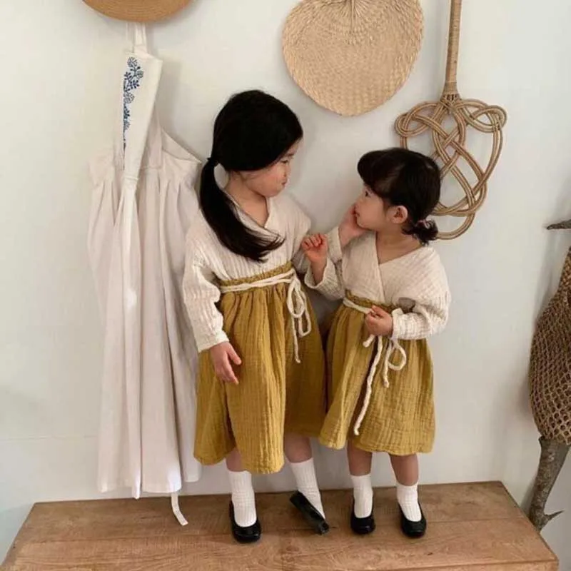 2020 Japan korean Toddler Baby Girl Dress Ruffles Linen Girls Long Sleeve Brand Cotton Princess Autumn Clothes | Детская одежда и