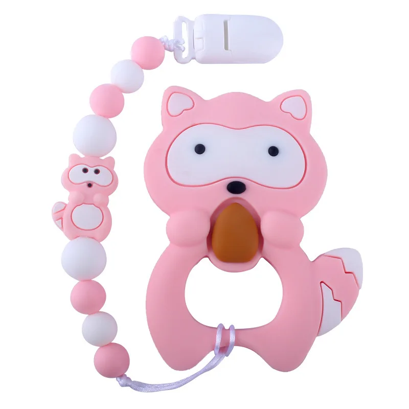 

1pc Baby Teether Pacifier Chain Silicone Raccoon Rodent For Pendant Pacifier Chain Clip Silicone Beads Teething Baby Nursing