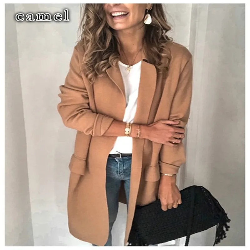 

Woman Jacket Autumn Sexy Office Lapel Solid Long Cardigan Suit Coat Women Windbreaker Women Clothing Mujer Chaqueta Femme Veste