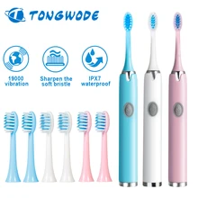 Tongwode-cepillo de dientes eléctrico sónico para pareja adulta, cabezales reemplazables de cerdas suaves para uso doméstico, IPX7 resistente al agua, 3 piezas