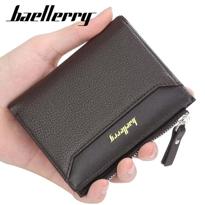 Baellerry Men Short Wallets Card Holder Solid Fashion Zipper Men Leather Purse Coin Pocket High Quality Male Purse