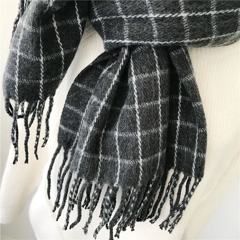 Winter Cashmere Scarves With Tassel Thick Warm Poncho Wool Plaid Print Neck Scarf For Women Fashion Shawls and Wraps Ladies