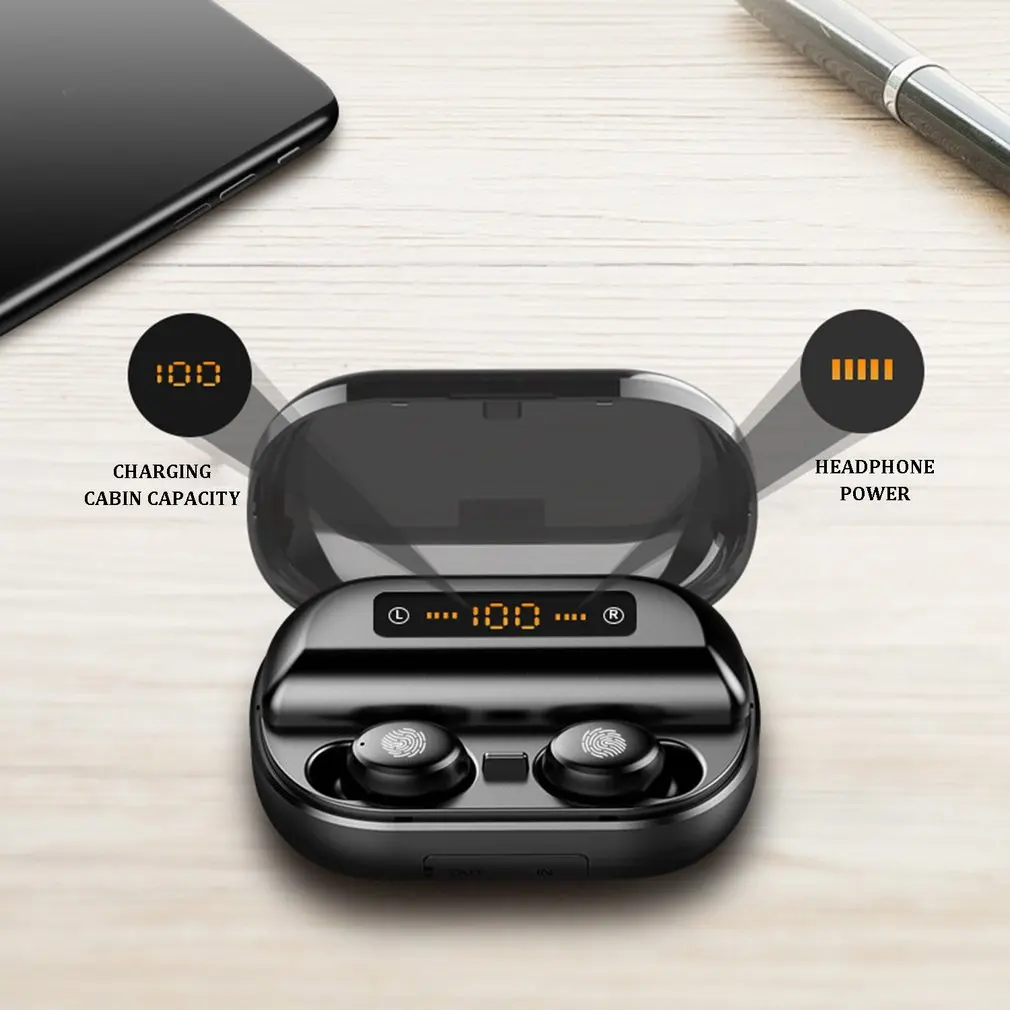 Беспроводные наушники bluetooth 5,0, светодиодный дисплей, 8D стерео, IPX7, водонепроницаемая Спортивная гарнитура, наушники-вкладыши, гарнитура с зарядным устройством 4000 мАч