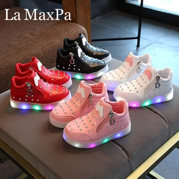 

Baby Girls Glowing Sneakers Basket Led Children Lighting Shoes Princess illuminated krasovki Luminous Sneaker Size 21-30