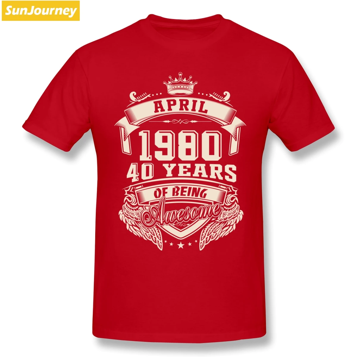 Красный Born In April 1980 40 Years Of Being Awesome Футболка мужская большого размера хлопок короткий рукав пользовательские Забавные футболки - Цвет: Красный