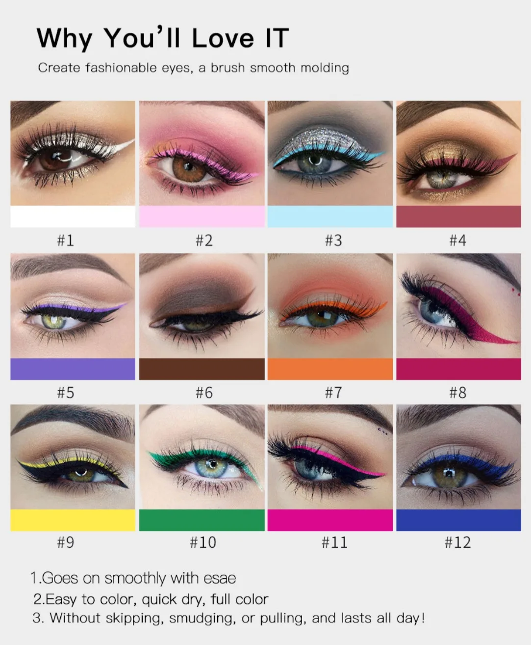 Matte Color Liquid Eyeliner Solution Durable Liquid Eye Liner 12-Color  Waterproof Long Lasting Bright-Coloured Quick Dry Pen