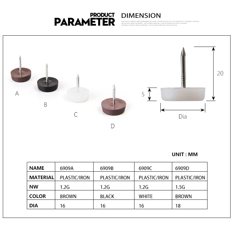 Chair Desk Cabinet etc Furniture plastic Levelers Glide