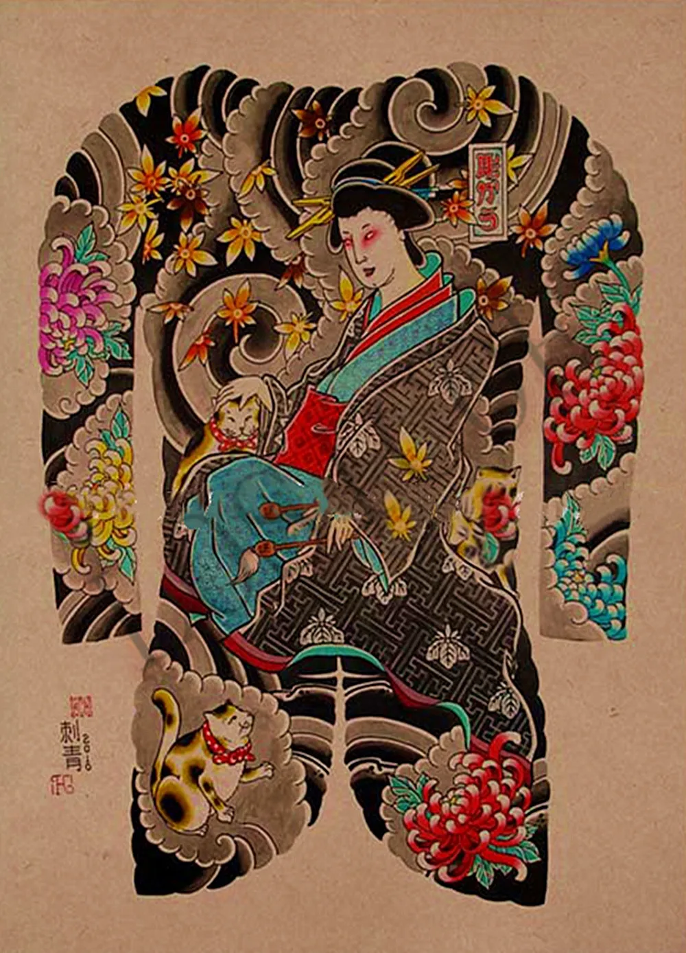 Потертые шикарные татуировки Ukiyo-e постеры с рисунком крафт-бумага для внутренней