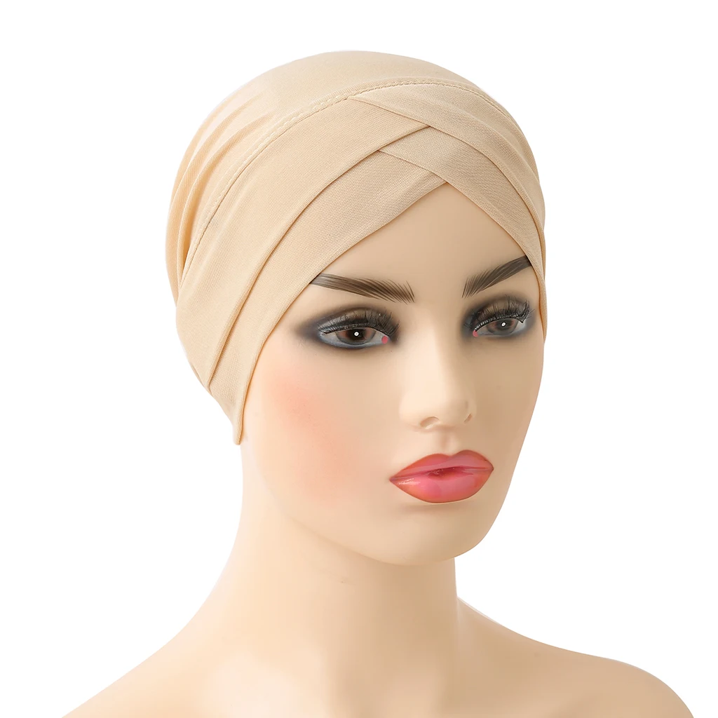 H117 High Quality Criss Cross Muslim Hijab Inner Hat Underscarf Pull On Islamic Scarf Turban Caps Full Headcover Women Headwrap