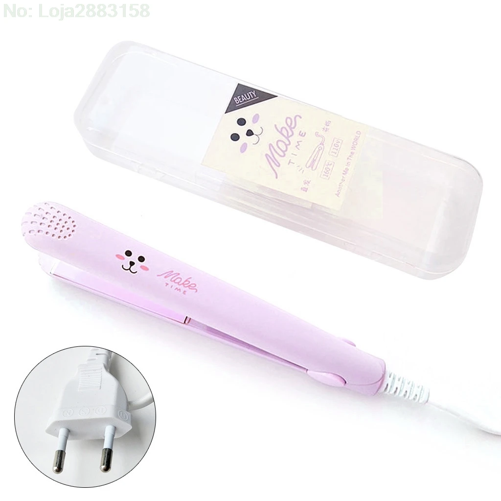 Electronic Hair Straightener Curler Mini Ceramic Iron Flat Straightening Styling Tools 220V Home Travel - Цвет: Розовый