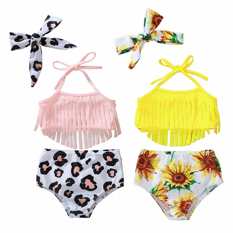 baby girl summer flower swimming wear kids swimwear with headband (6)