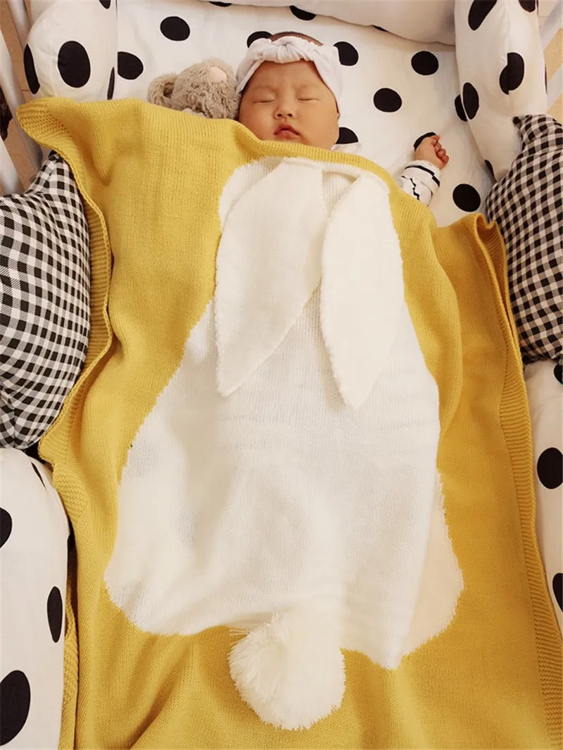 Baby Blankets Newborn Cute Big Rabbit Ear Blanket Soft Warm Knitted Swaddle Kids Bath Towel Baby Toddler Bedding Blankets