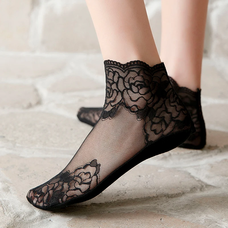 

Hyrax Trends Fishnet Socks Sexy Lace Mesh Mixed Fiber Transparent Stretch Elasticity Ankle Net Yarn Thin Women Cool Socks
