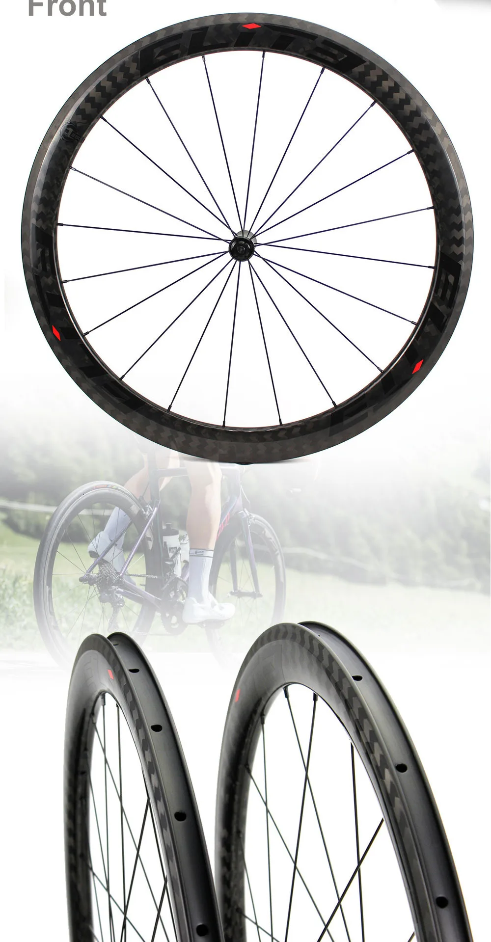 Discount Elite 700c Carbon Bicycle Wheel Road Bike Wheelset Pro Series YAn R10 HUB 30/38/47/50/60mm 12K Twill Tubular Clincher Tubeless 10