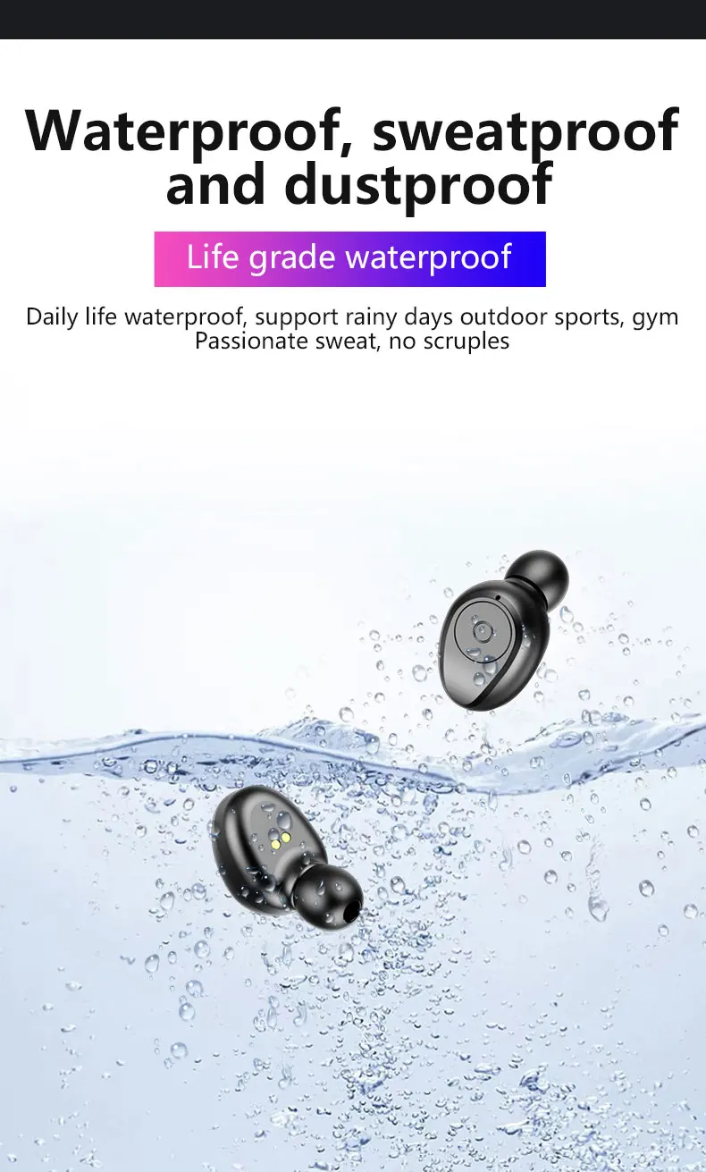 UTHAI D12 Wireless Bluetooth 5.0 Headphones TWS Waterproof Handsfree Noise Reduction Game Sports Headphones