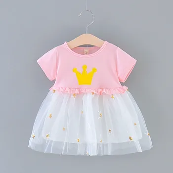 

Cute Baby Girls Dress Casual Toddler Baby Clothes Short Sleeve Cartoon Crown Birthday Dress For Baby Girl Clothing Kids Clothes