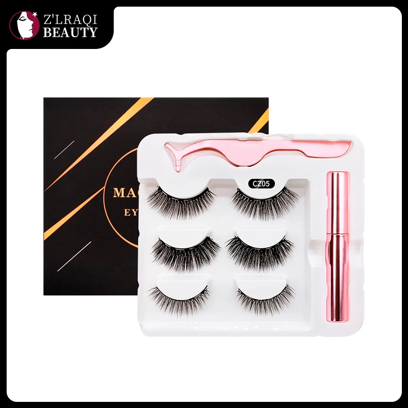 

3D Magnetic Eyelashes 3pairs False Lashes Liquid eyeliner Waterproof Tweezers Set Lasting Handmade Eyelash Makeup Tool wholesale