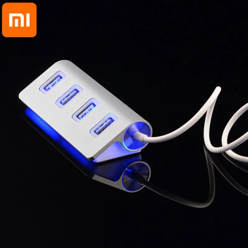 Xiaomi 4 Port High Speed Mini Blue LED Light USB Hub Splitter Aluminium Power for Laptop Desktop PC Computer | Электроника