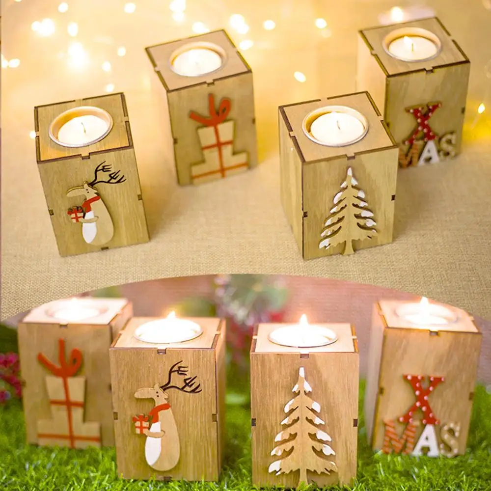 

FENGRISE Wood Christmas Candlestick Christmas Decoration For Home Ornament Christmas Candle Holder Xmas Decoration New Year 2020