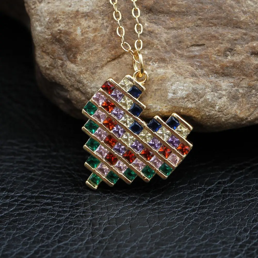 D New CZ rainbow heart/shell/flower/lip/evil eye round pendant necklace in gold for women's parties, weddings, choker jewelry gift - Окраска металла: D