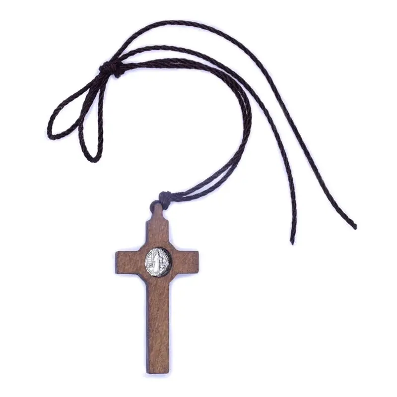 Ожерелье с крестом Иисуса, деревянная металлическая подвеска, ювелирные изделия для мужчин, Wo, мужская, католическая, религиозная