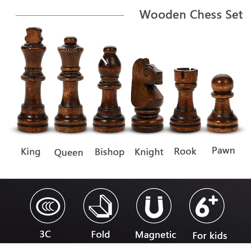 Jeu d'échecs pliant magnétique en bois