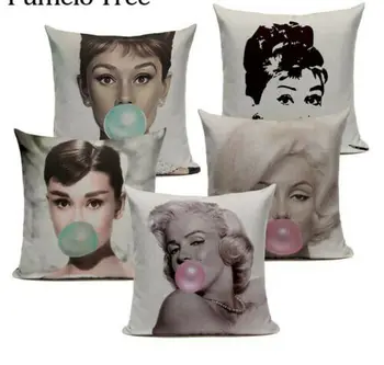 

European Retro Character Blowing Bubbles Hepburn Almofada Square Cushion Cover