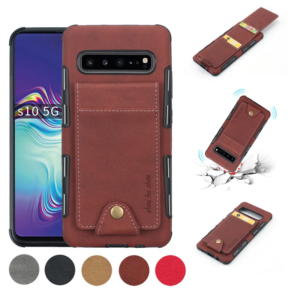 

SM-G977 Canvas Shockproof Hybrid Case for Samsung Galaxy s10 5g S10E S10 Plus case Card Holder Wallet Flip Cover Buckle Fundas