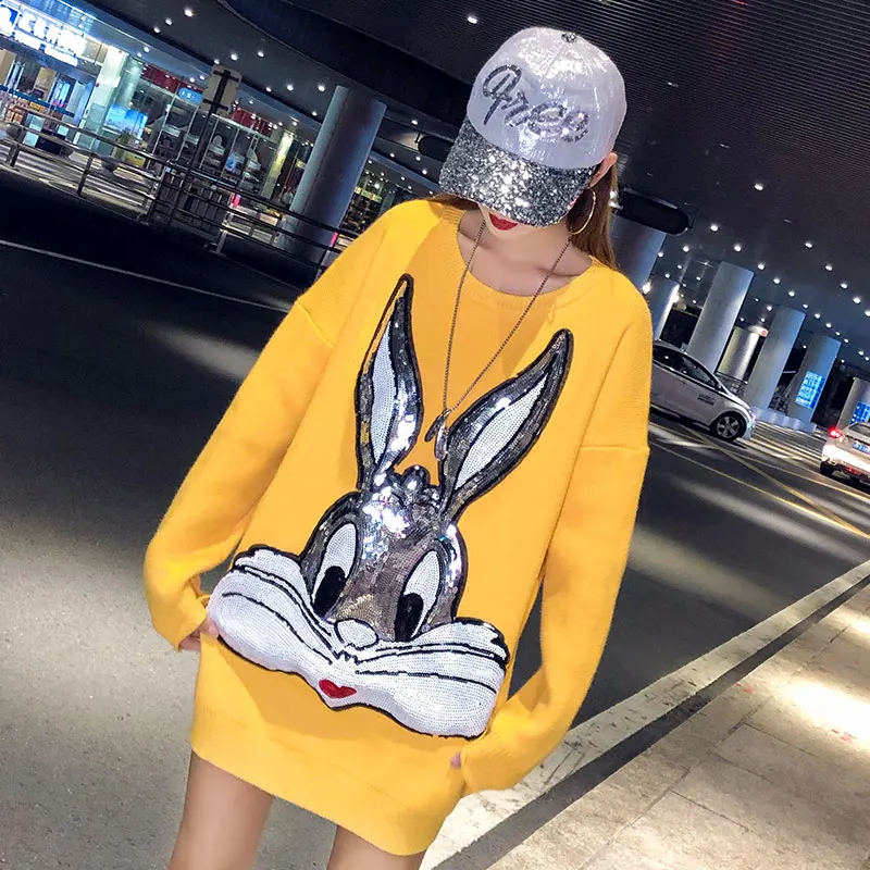 

Heavy work sequins sparkling sweater women's net red loose lazy wind 2019 autumn new thick warm in the long section