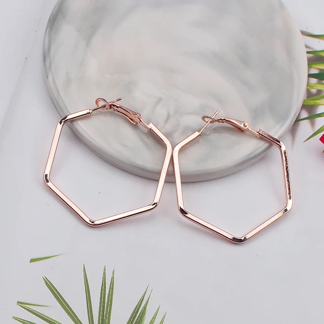 Fashion Korea Geometric Hoops Earring For Women Gold Color Punk Style Rings Women Earring Fashion Jewelry 2021 Trend,1 Pair 8