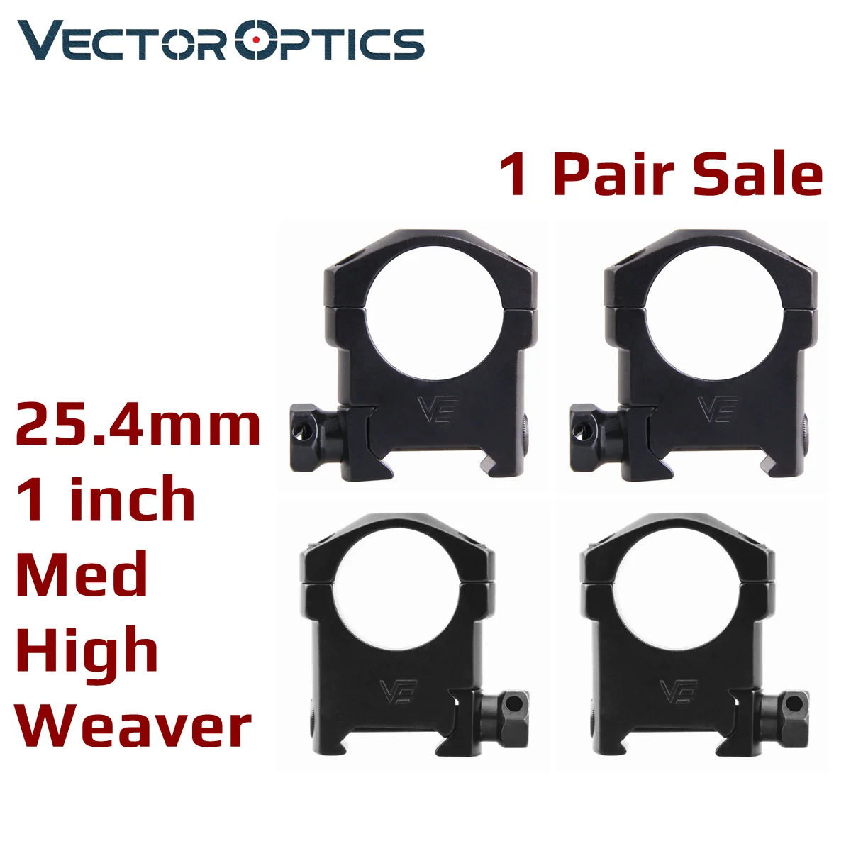 Крепежные кольца Vector Optics Mark 25 4 мм 1 дюйм средний/высокий профиль прицела Вивера