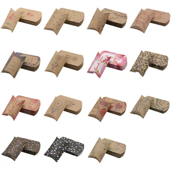 

10Pcs Multi Style Pillow Boxes DIY Kraft Paper Candy Box Thank You Plant Printed Box Wedding Party Christmas Package Gift Boxes