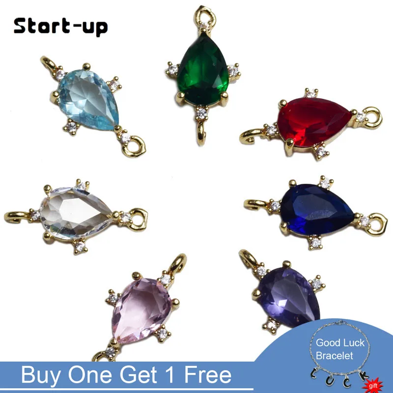 

10Pcs/Lot Multi 7*19MM Colors Aceesorries Gold Color Connection Alloy Water Drop Glass Accessories Curved Loop Earring Findings