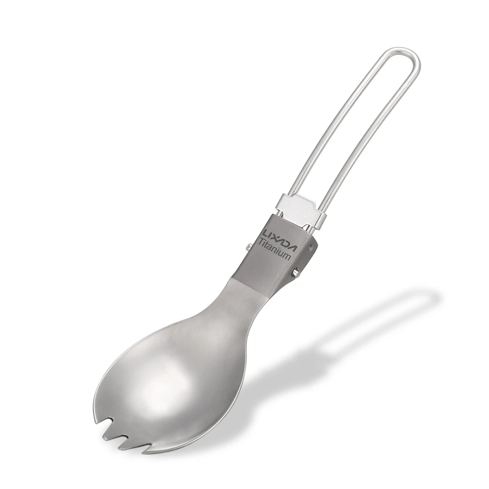 Lixada Titanium Folding Spork Lightweight Outdoor Dinner Spork Flatware for Travel Camping Backpacking - Цвет: Half Polished