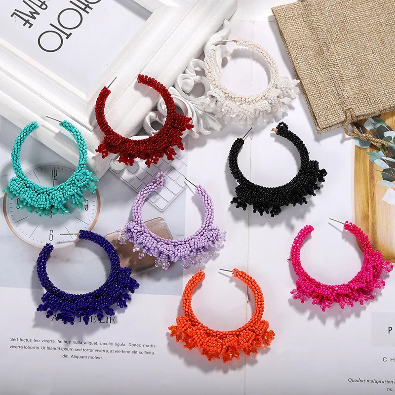 

2019 Boho Ethnic Large Tassel Fringe Earrings 2019 Handmade Big Beads Statement Earrings Party Dangle Drop Earrings Gift