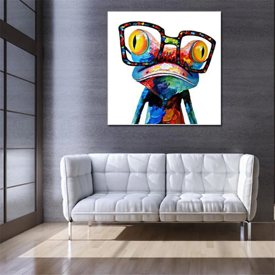 Colorful Frog With Glasses Abstract Oil Painting Printed on Canvas