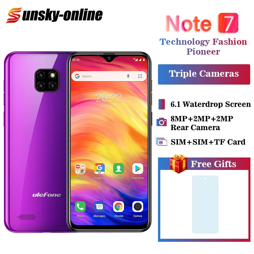 Ulefone Note 7 смартфон с 6 1 дюймовым дисплеем четырёхъядерным процессором MTK6580A ОЗУ ГБ