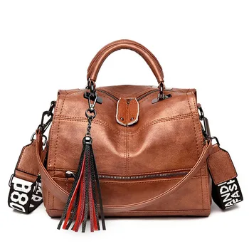 

Vintage Tassel soft leather luxury handbags women bags Designer ladies Casual tote bag shoulder crossbody bags for women Sac