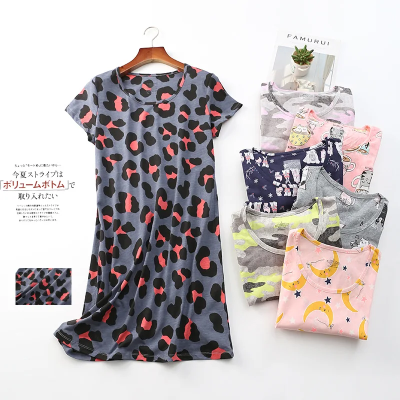 Women Nightgowns Plus Size Loose Night Dress Short Sleeve Cute Cartoon Casual Sleepwear
