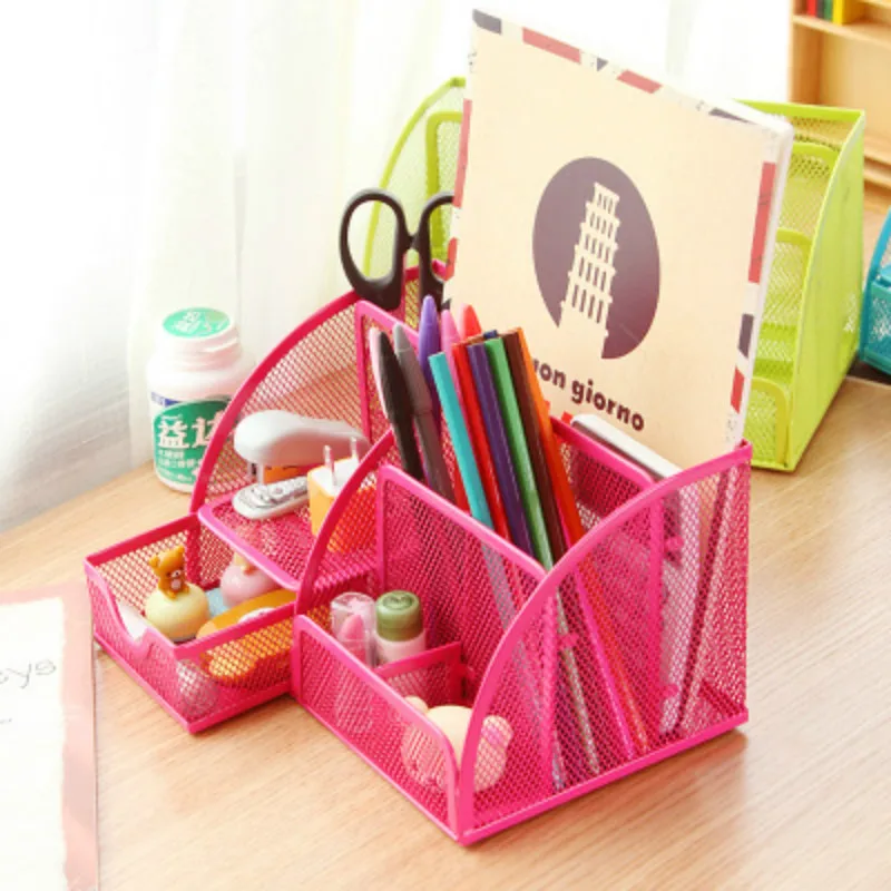  Various colors 7 Storage Multi-functional Desk Organizer Mesh Metal Pen Holder Stationery Container