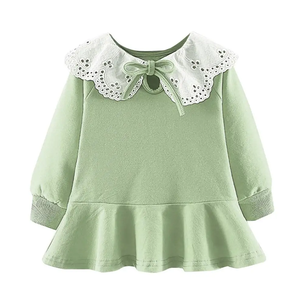 Mint Green Повседневное кружевное платье с рюшами и рюшами для маленьких девочек; платья с длинными рукавами; детское осеннее модное платье; милая одежда - Цвет: Mint Green