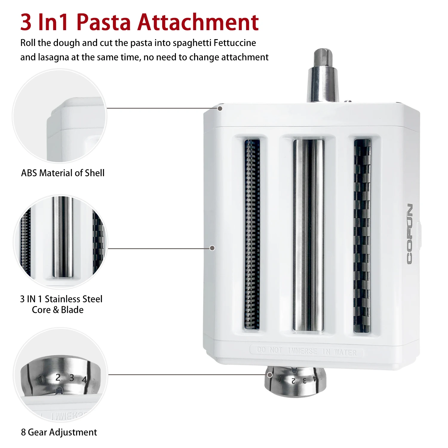 Noodle Maker 3 IN 1 Pasta Roller Cutter Set Attachment for KitchenAid Stand Mixers,Stainless Steel Pasta Maker Accessory