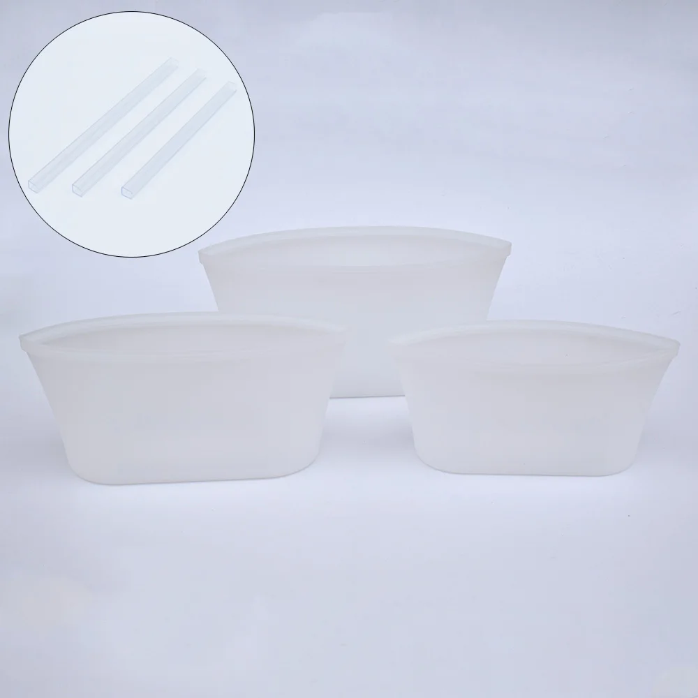 Силиконовые контейнеры для хранения продуктов герметичная миска для свежей еды многоразовый закрывающийся мешок для фруктов и овощей с уплотнительными зажимами Прямая поставка - Цвет: 3Pcs White Dishes