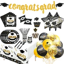 1Set Afstuderen Ballonnen Wegwerp Servies 2021 Graduation Party Decoraties Congrats Grad Papier Guirlande Banner Klasse Van 2021