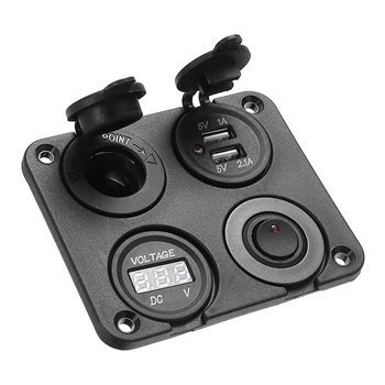 

DC 12V-24V 2.1A Dual USB Charger Voltmeter Switch Panel Cigarette Lighter Socket Vehicle Car Boat Motor Home Universal