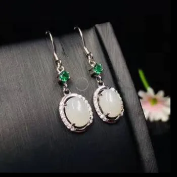 

Hot Sale 925 Sterling Silver Natural White Jade With Zircon Dangle Earrings For Women Fine Jewelry Christmas Gift