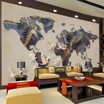 

Chinese Style Retro World Map Mural Wallpaper 3D Restaurant Bar Cafe Study Background Wall PVC Self-Adhesive Waterproof Stickers