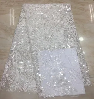 

Most popular African sequins Lace fabric High quality White African french sequince tulle lace fabric